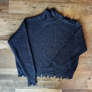 Zenana Extra Distressed Turtleneck Sweater - Navy